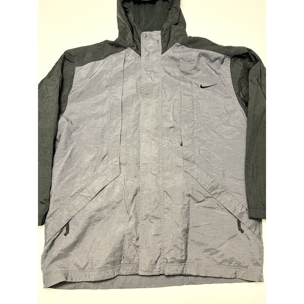 VTG 90s Nike Air Windbreaker Jacket Color-block Lined Gray/Black Mens Large